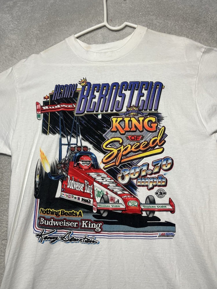Vintage 1990s Kenny Bernstein Budweiser King Of Speed Racing 301 MPH Shirt XL