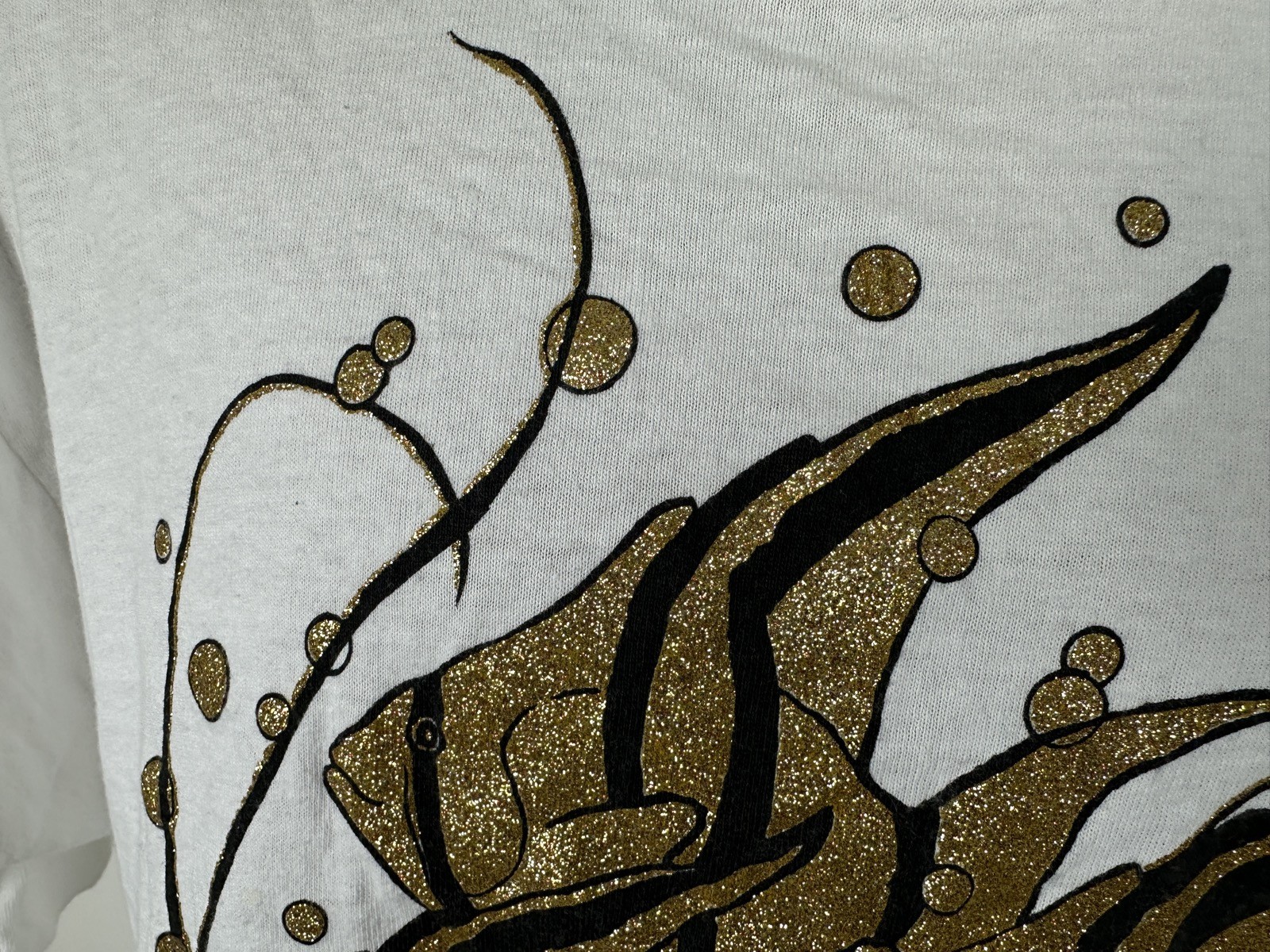 Vintage 90s Angelfish Shirt XL Fish Tropical Beach Gold Black Diamond Dust USA gallery