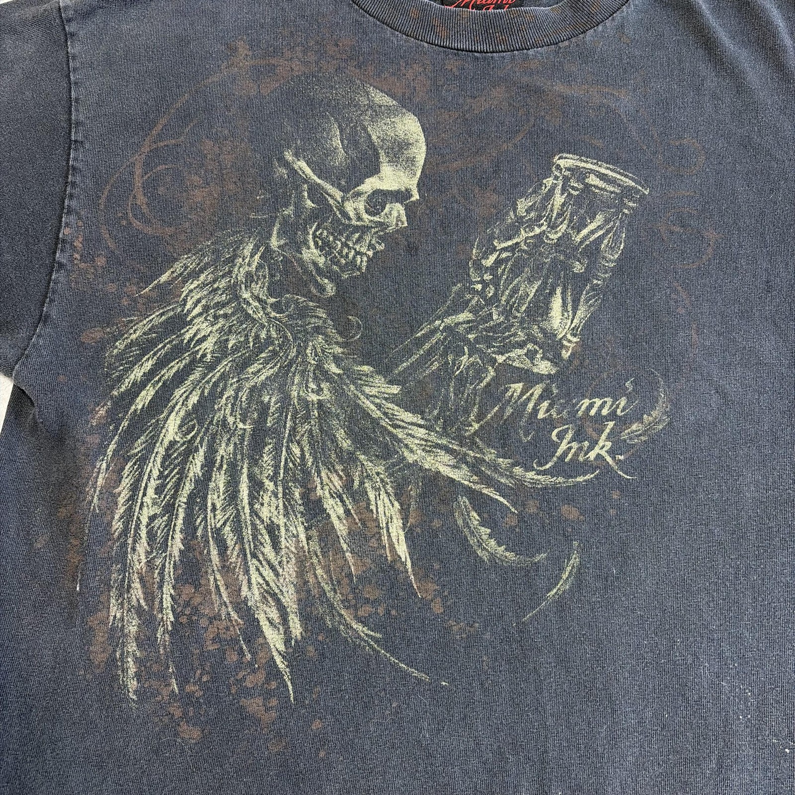 Miami Ink Shirt Mens Medium Black Skeleton Grim Reaper Gothic Tattoo Grunge Y2K gallery
