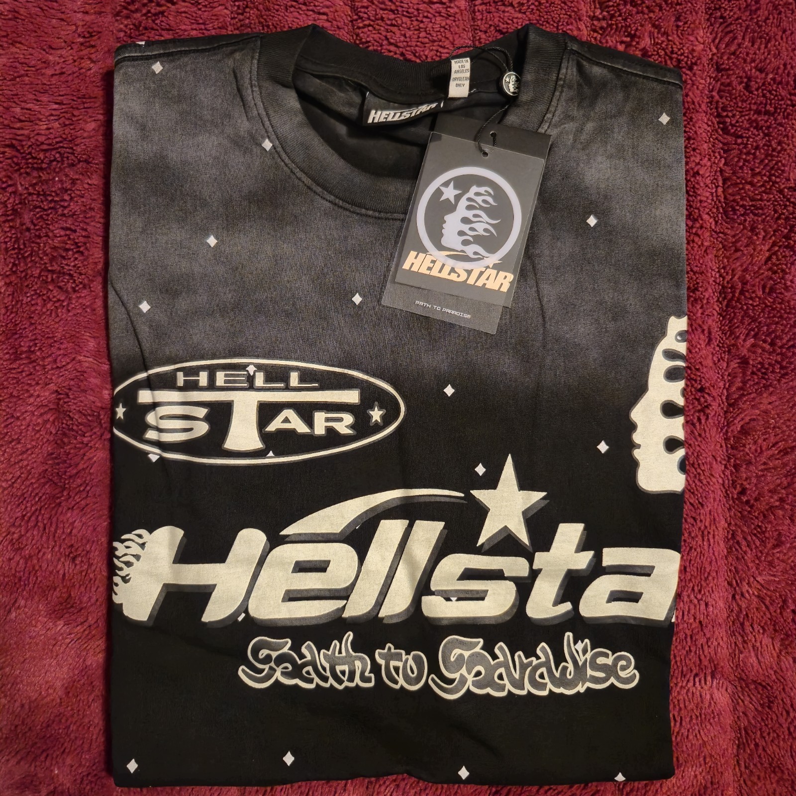 Hellstar Faded Black Sparkle Graphic Tee Mens Large NWT Oversized Y2K Streetwear gallery