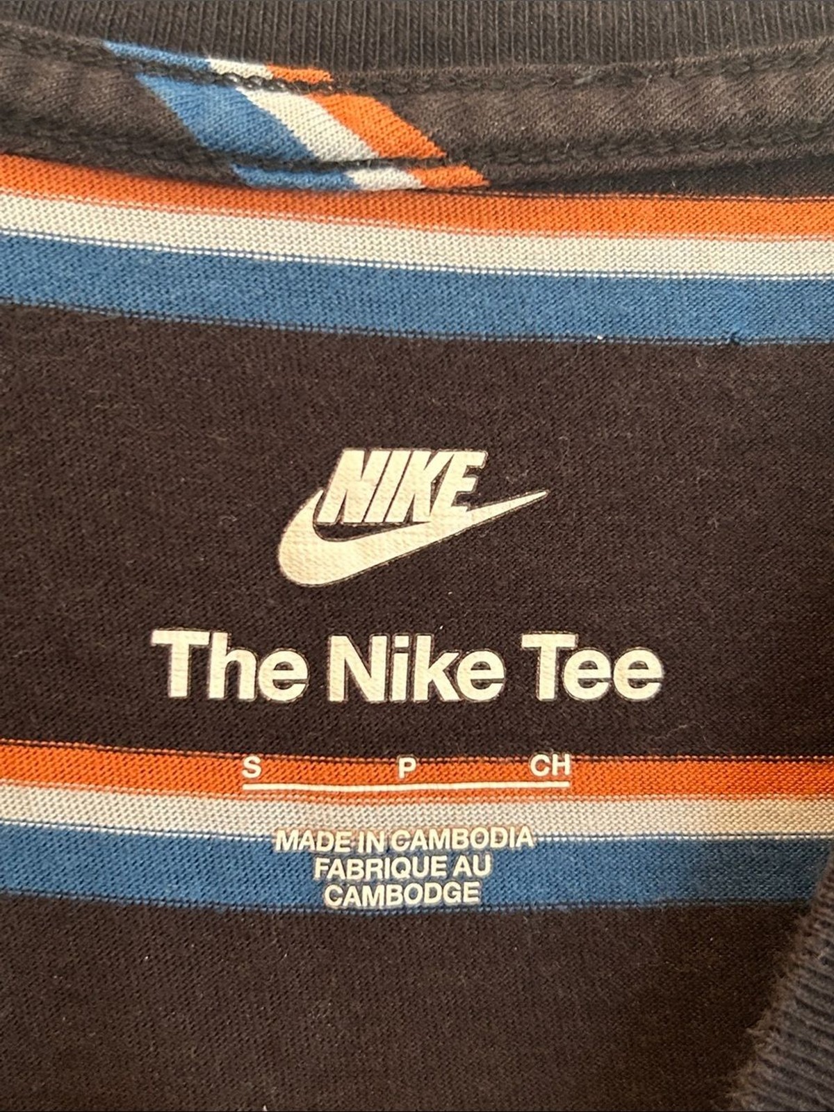 Nike Black Short-Sleeve Striped Tee with Blue and Orange Accents gallery