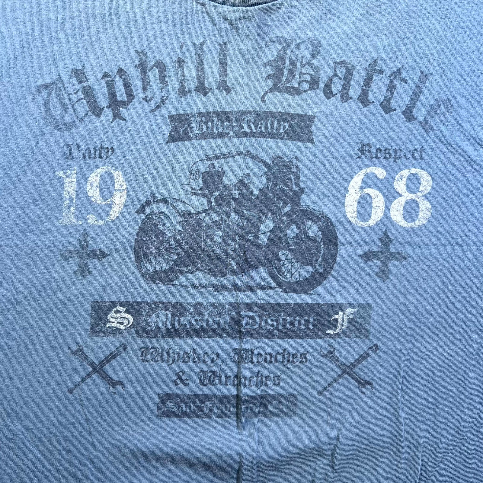 VTG Gildan T-Shirt Men's 2XL Blue Cotton 1968 Uphill Battle Bike Rally Graphic gallery