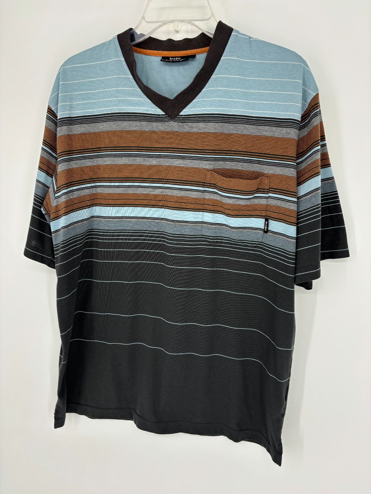 Hajo Klima Komfort Blue White Orange Gray Short Sleeve T-Shirt Men's Size Medium gallery