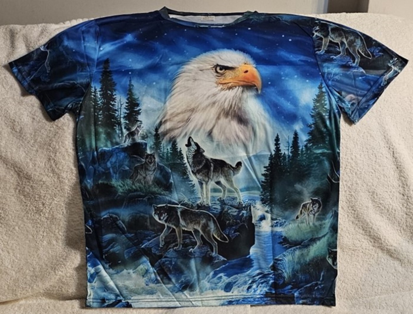 EAGLE WOLF WOLVES FOREST TREE WATER SKY STARS BIRD ANIMAL OUTDOOR T-SHIRT SHIRT gallery