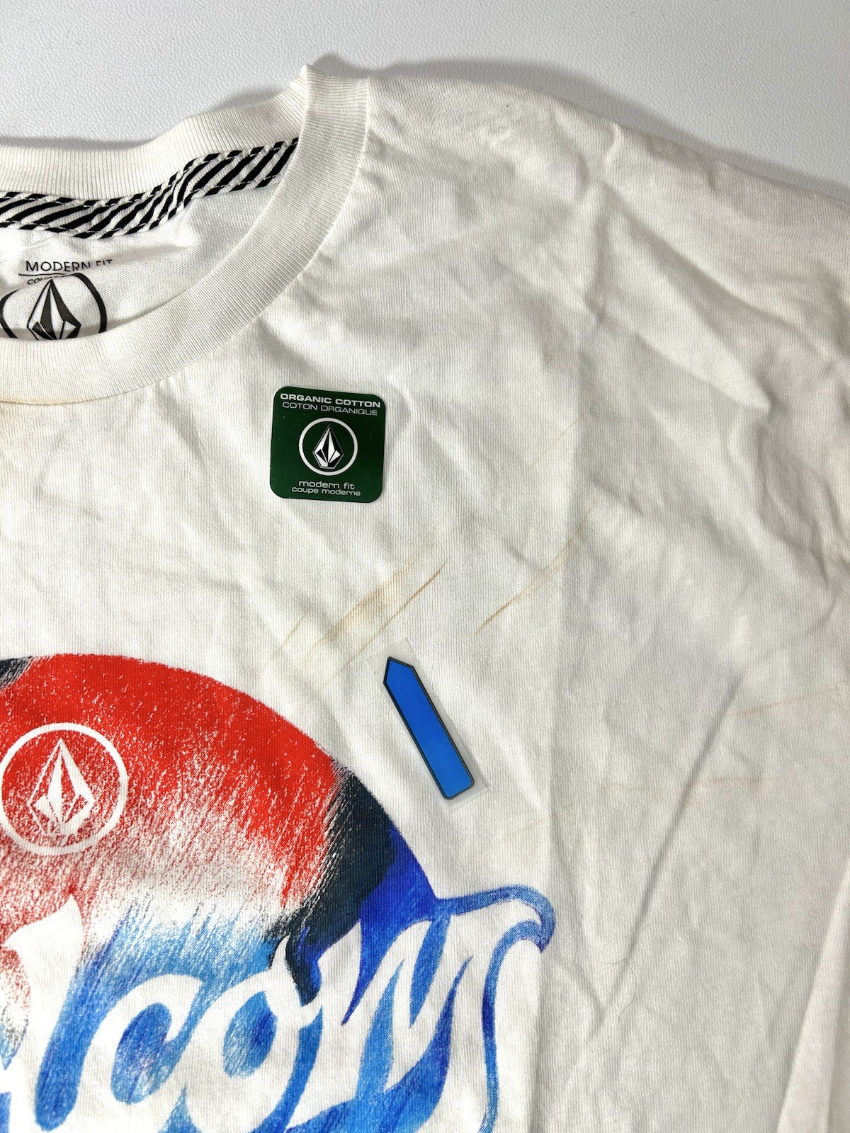(See Pics) L Volcom Electrode Circle Logo White Red Blue Surf Shirt gallery