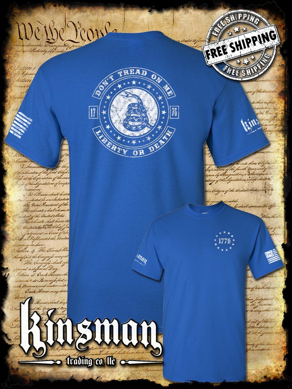 Don't Tread On Me LIBERTY or DEATH Rattlesnake 2-Sided T-Shirt 2nd Amendment USA gallery
