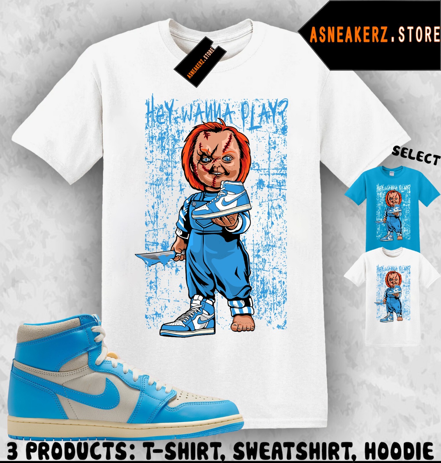 Shirt Matching AJ 1 High UNC Reimagined Match Sneaker Sneakerhead Chucky T-Shirt gallery