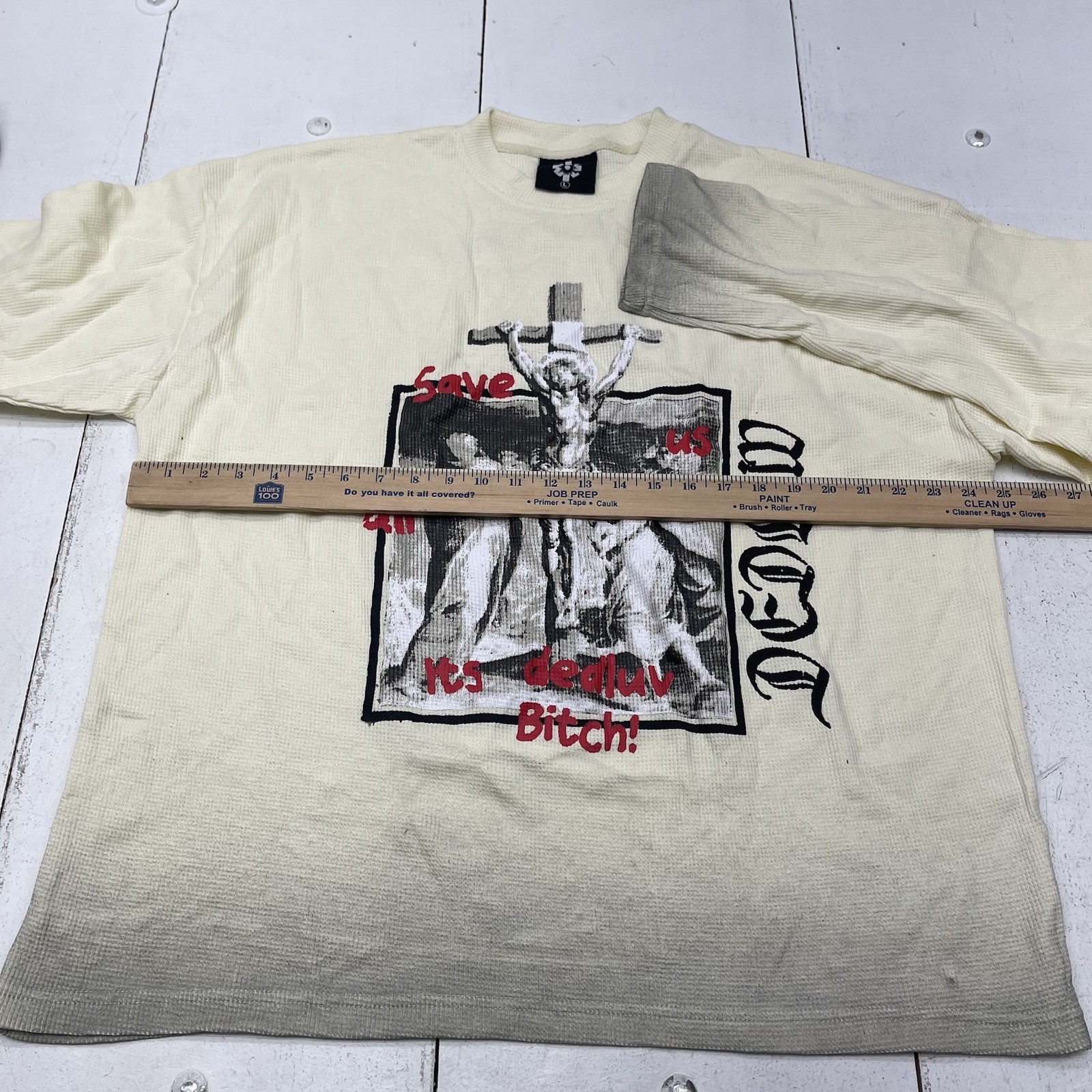 Dedluv Studio Ivory Save Us Long Sleeve Distressed Thermal T Shirt Mens Size L gallery