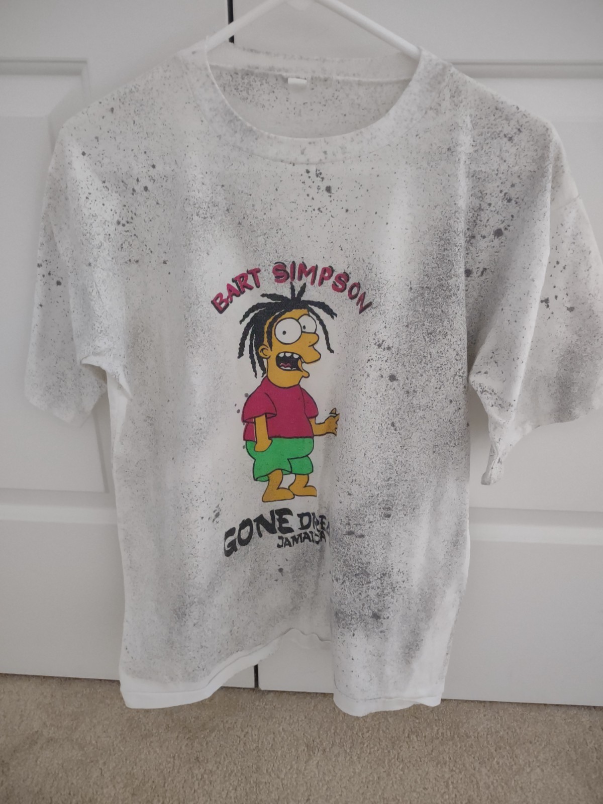 Vintage Bart Simpson Shirt Mens XL White All Over Print Gone Dread Jamaica 90s