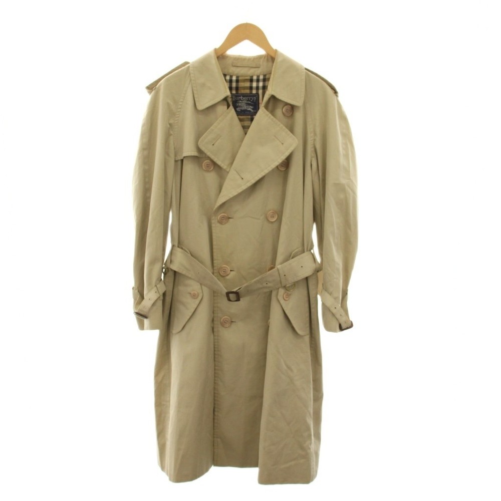 Burberrys Trench Coat Beige Check Lining Belt Vintage 44 Outerwear