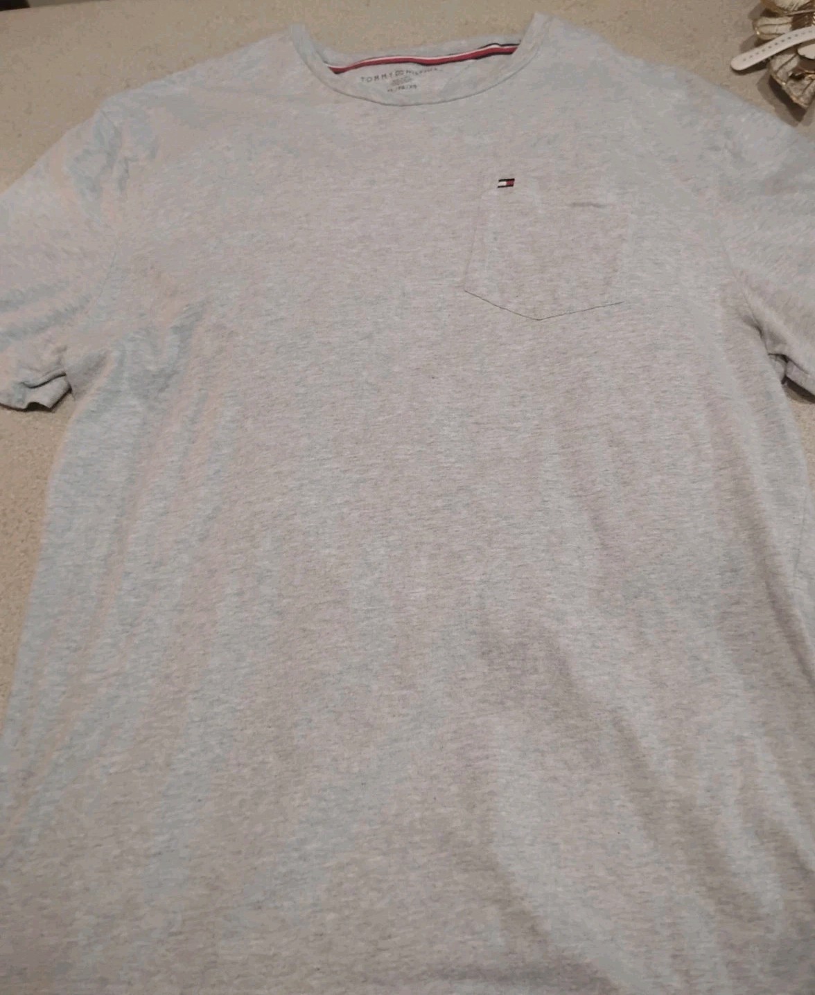 Tommy Hilfiger Men’s Short Sleeve Shirt Pocket Logo Light Blue & Gray XL gallery