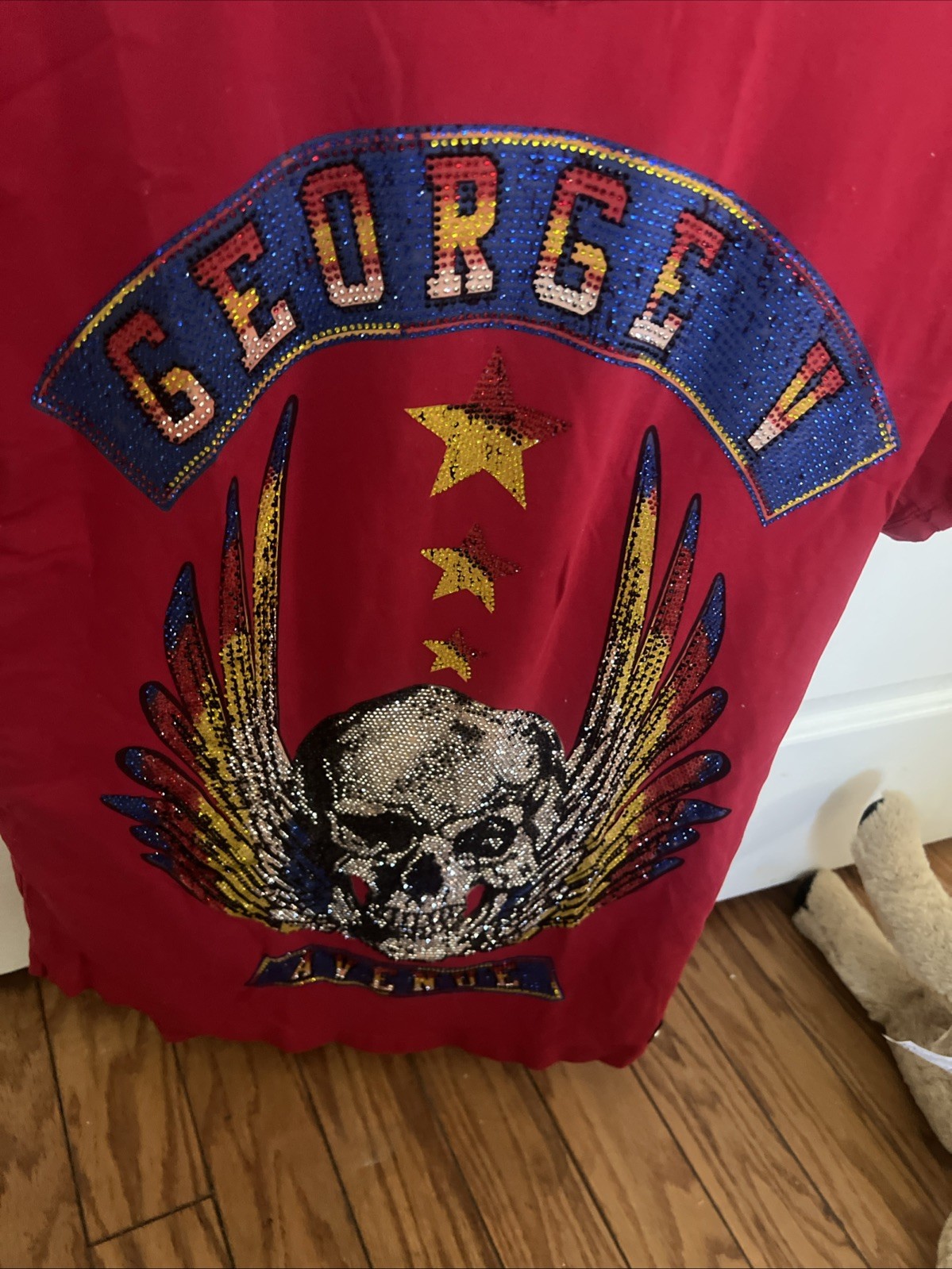 Avenue George V Paris Men's Short Sleeve Red T-shirt Skull rhinestone M gallery
