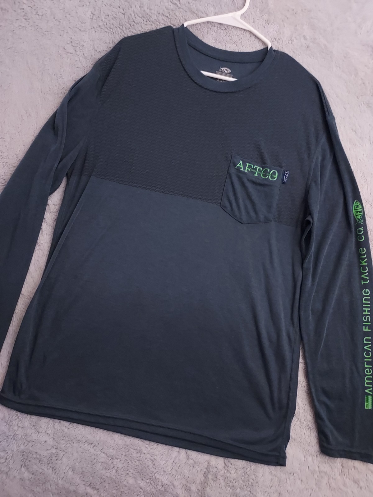 AFTCO Aftech Shirt Mens Extra Large Blue Spellout Sleeve Fishing Outdoor Beach gallery
