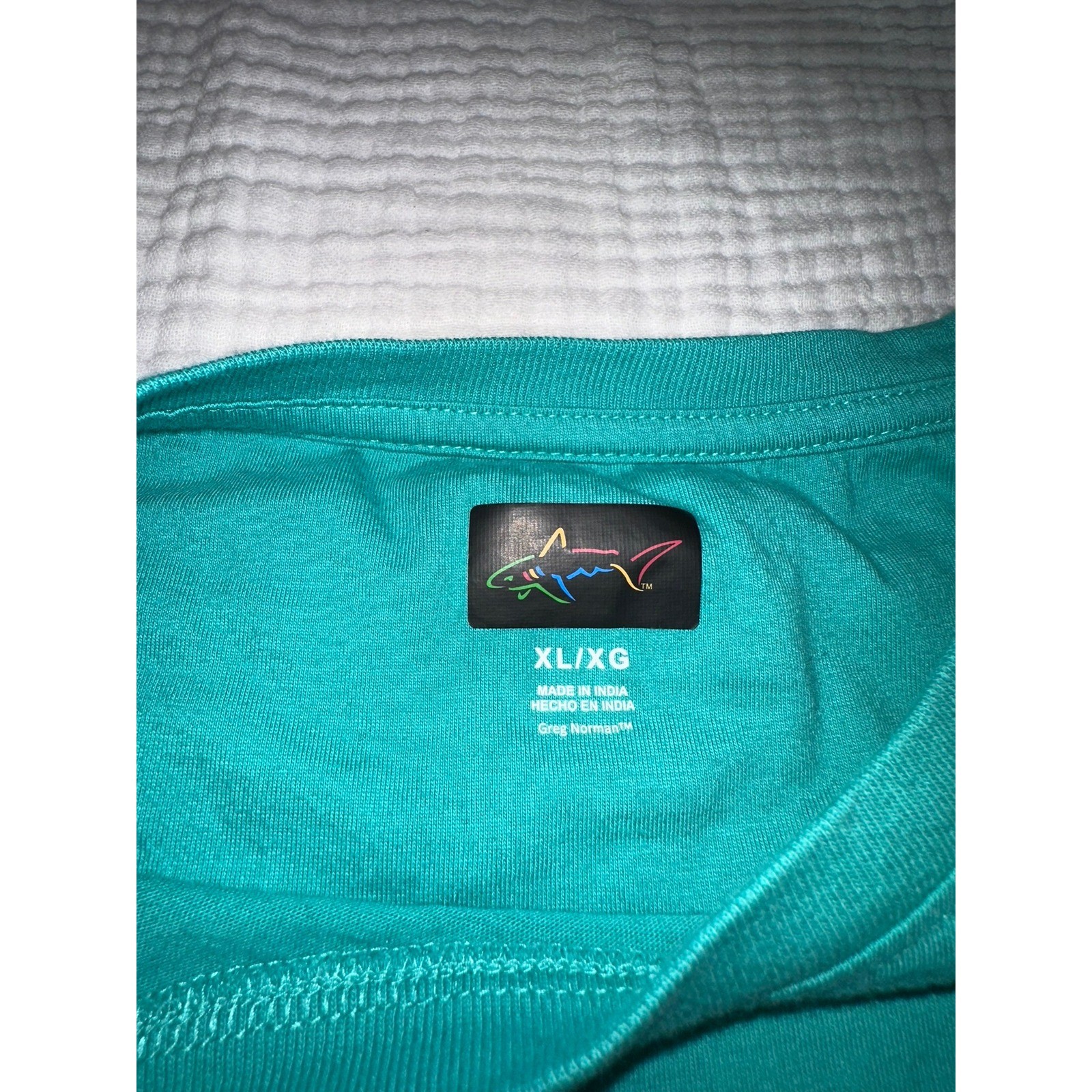 Greg Norman Mens XL/XG Teal Green Shark Logo Pocket Short Sleeve T-Shirt gallery