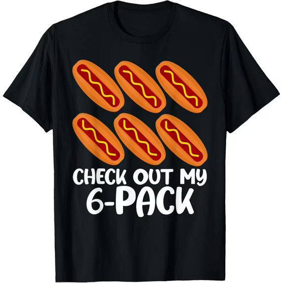Check Out My 6 Pack Hot Dog Black T-shirt