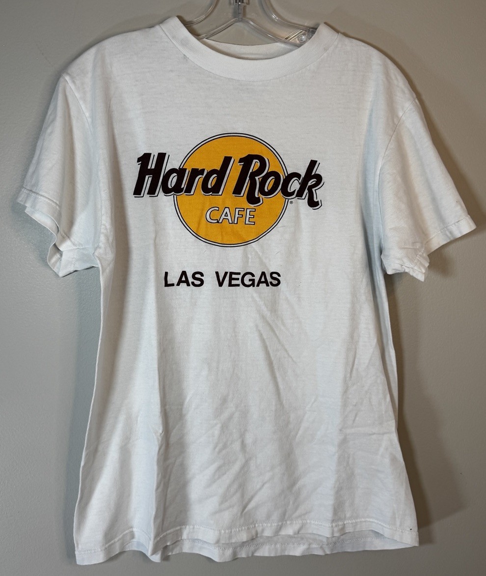 Hard Rock Cafe Las Vegas Tee Shirt Men’s Medium White Logo Travel Short Sleeve gallery
