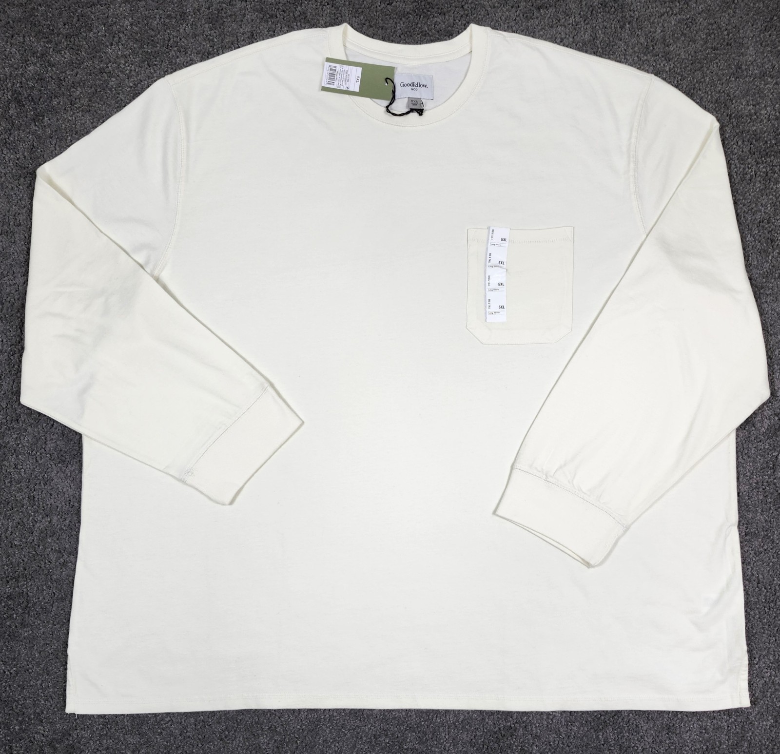 Men's Crew Neck T Shirt 5XL Cream Goodfellow & Co Long Sleeve Big & Tall Cotton gallery