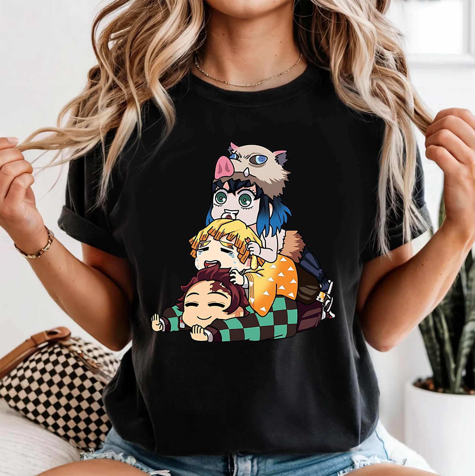 Cute Demon Slayer Chibi T-Shirt – Tanjiro, Zenitsu, Inosuke Anime Graphic Tee gallery