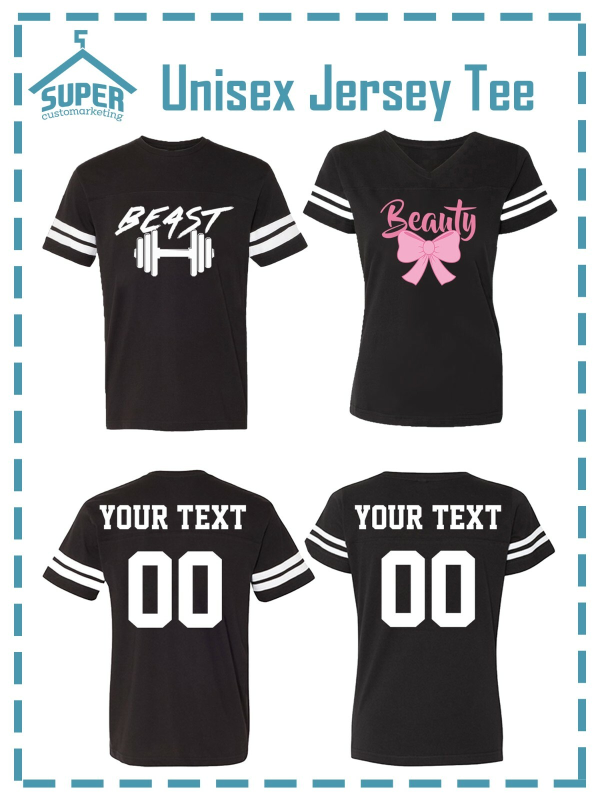 Wild BEAST BEAUTY Fine JERSEY STYLE COUPLES TSHIRTS CUSTOM BACK PERSONALIZED gallery