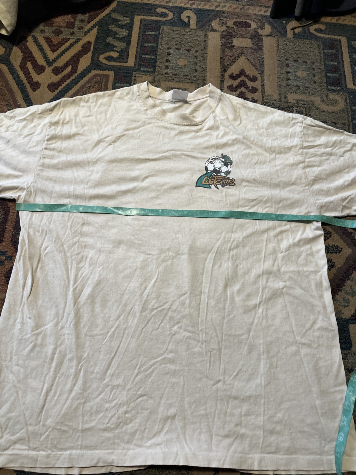 Vintage T Shirt 1995 Soccer Graphic Print Men’s XL Cream Cotton World Cup gallery