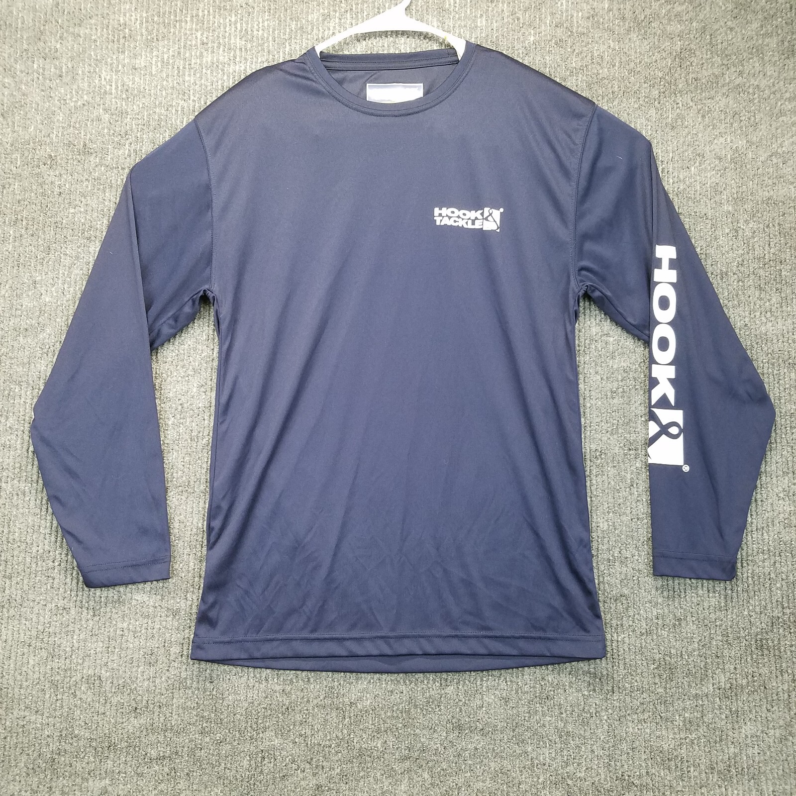 Hook & Tackle Shirt Mens Small Blue Long Sleeve Crew Neck Back & Arm Hit Fishing gallery