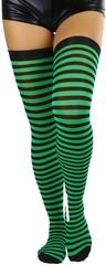 Women’s Opaque Hoseiry Thin Striped Thigh High Long Stocking – Black w/Kelly …