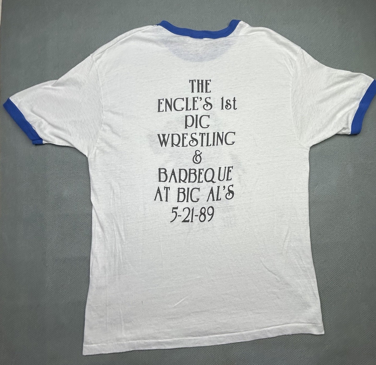Vtg 80s Ringer Shirt Pig Wrestling Big Al’s Bbq I Survived The Frog Dog Mens XL gallery