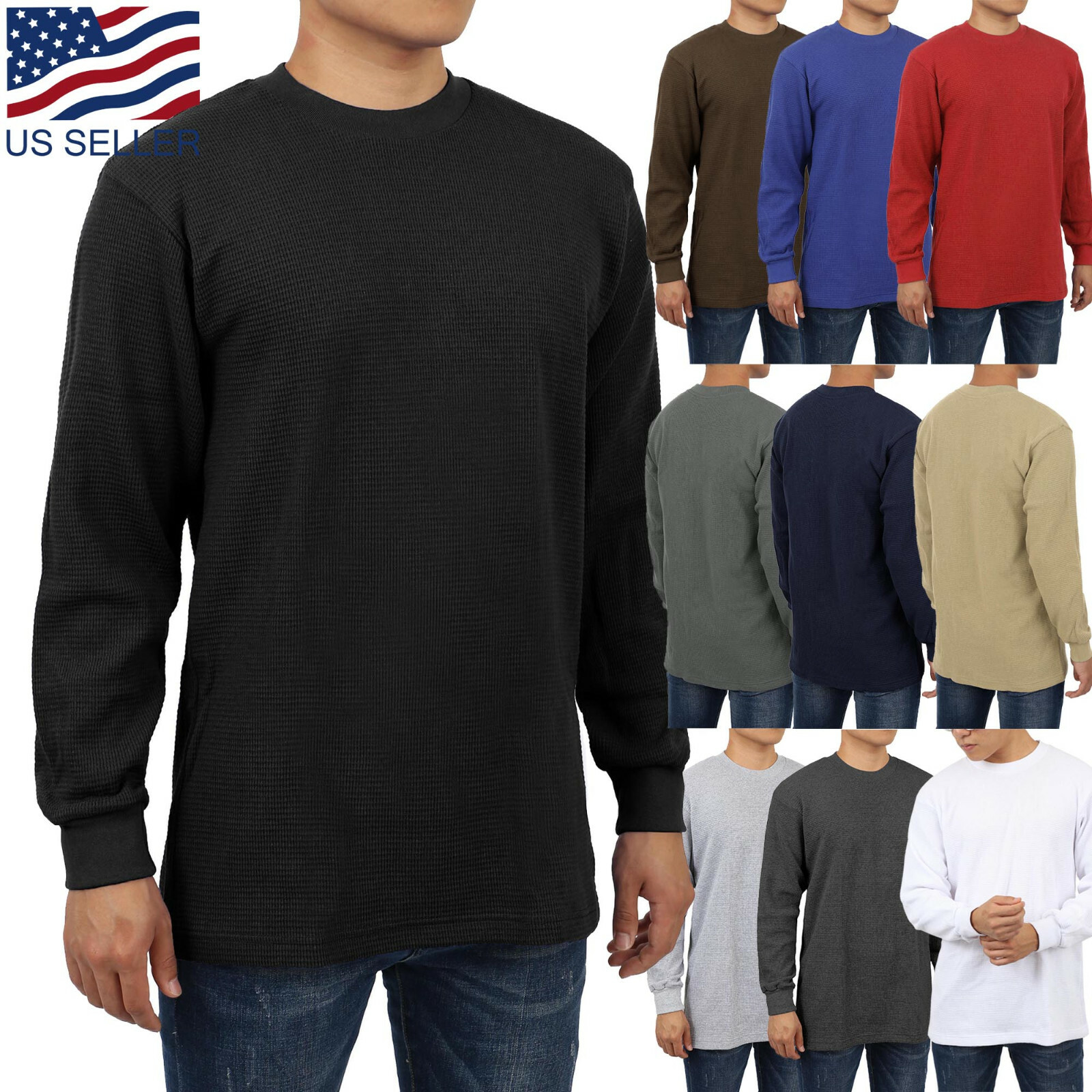 Mens Heavy Waffle T Shirts Cotton Long Sleeve Casual Plain Sports Thermal gallery