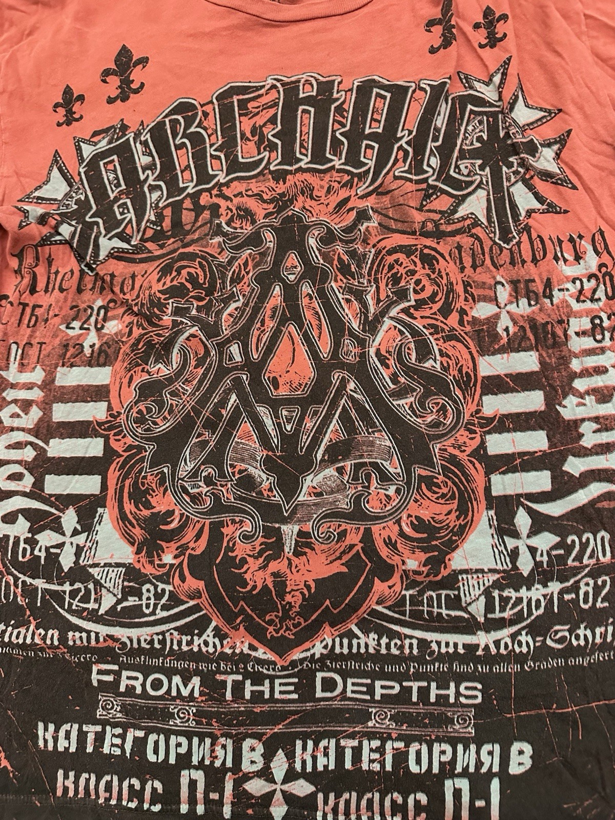 Archaic Affliction Shirt Red All Over Print Y2K Biker MMA Occult Punk Mens Sz XL gallery