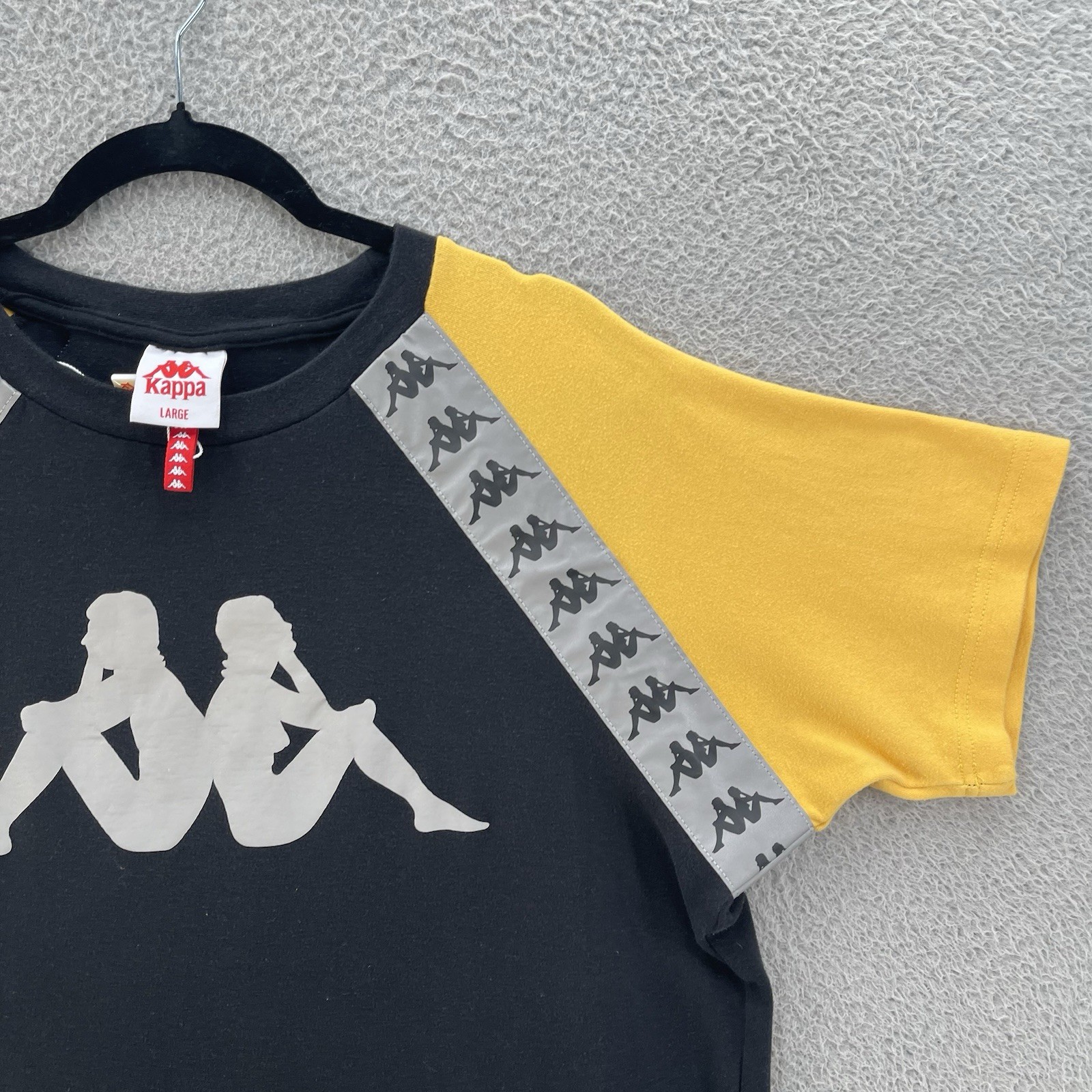 Kappa Banda T-Shirt Men Large Black Yellow 100% Cotton Streetwear Front Logo gallery