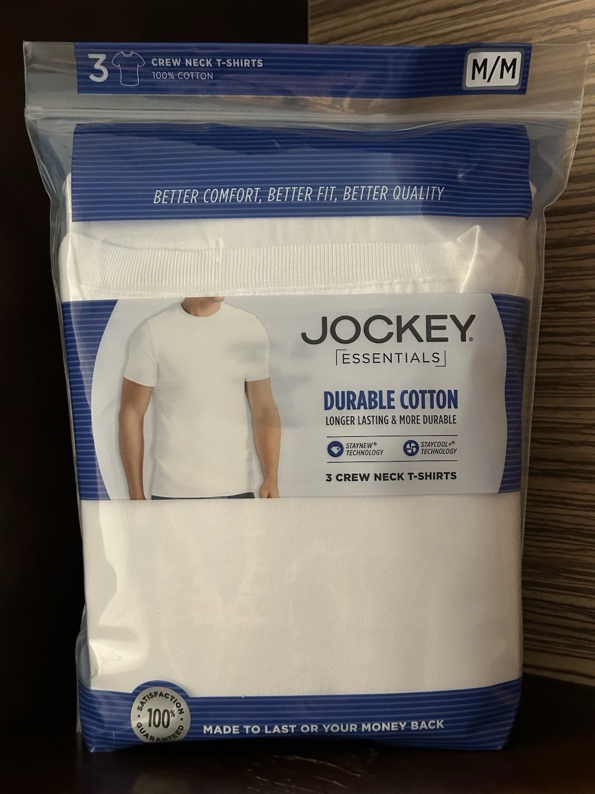 Jockey Essentials Men’s White Crew Neck T-Shirts Size M Medium 3 Pack New in Pkg gallery
