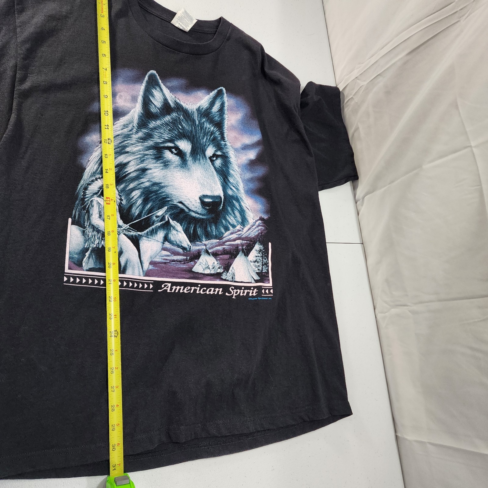 Men Vtg Delta Pro W American Spirit Wolf Black Short Sleeve Graphic Tee Size XL gallery