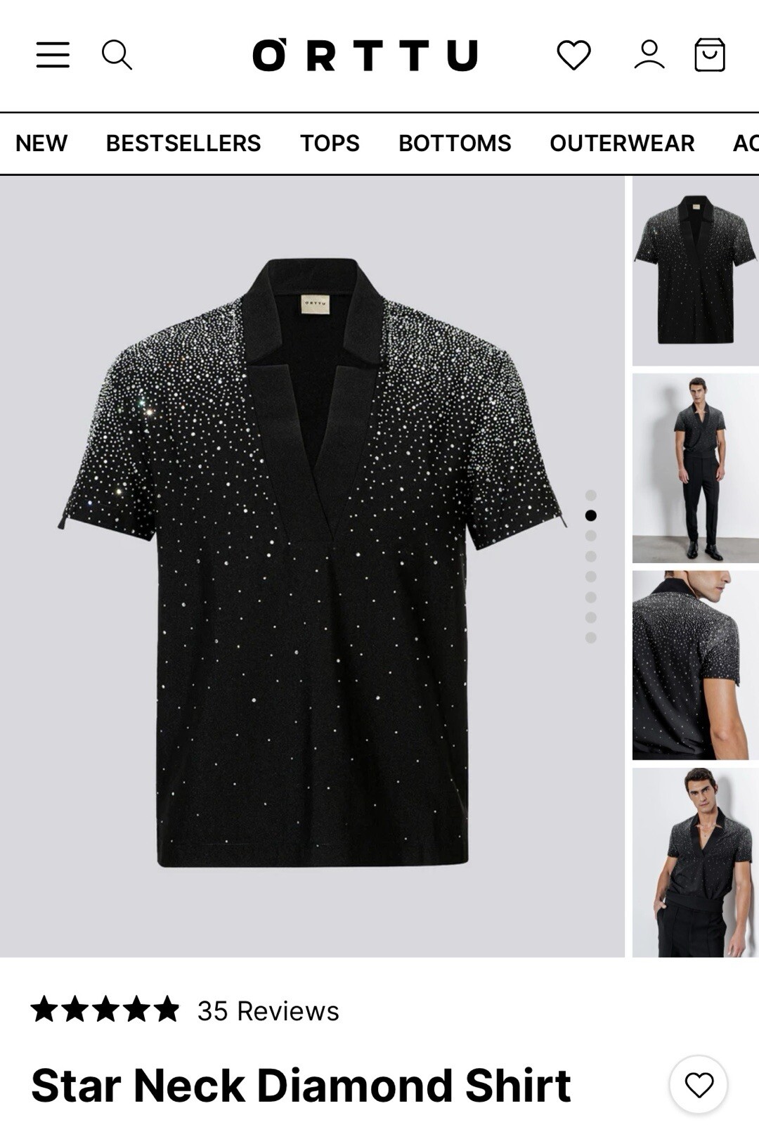 Star neck Diamond shirt black with attached diamonds size L gallery