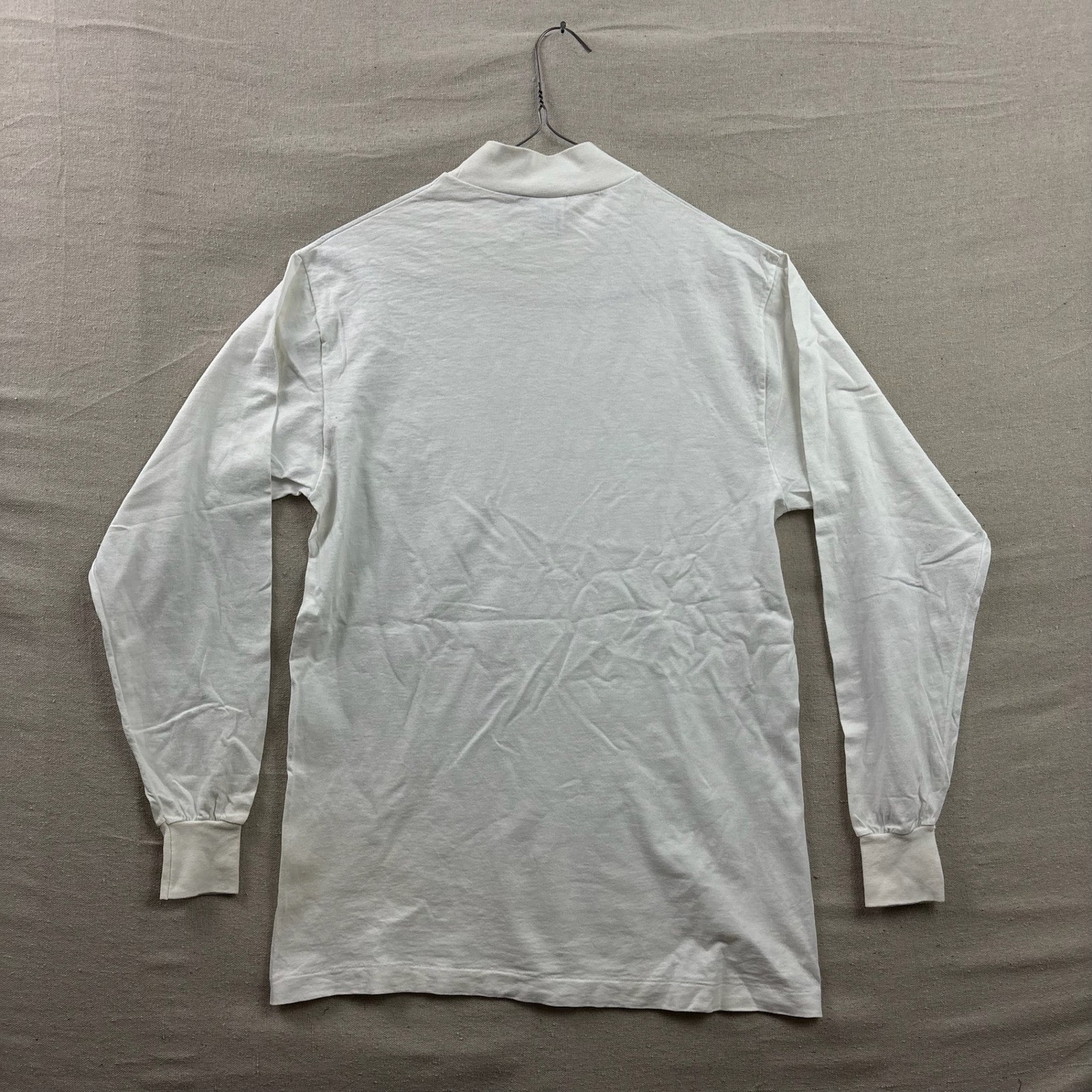 80s Anvil Mock Neck T-Shirt Large White Long Sleeve Cotton USA Made Ribbed Cuffs gallery