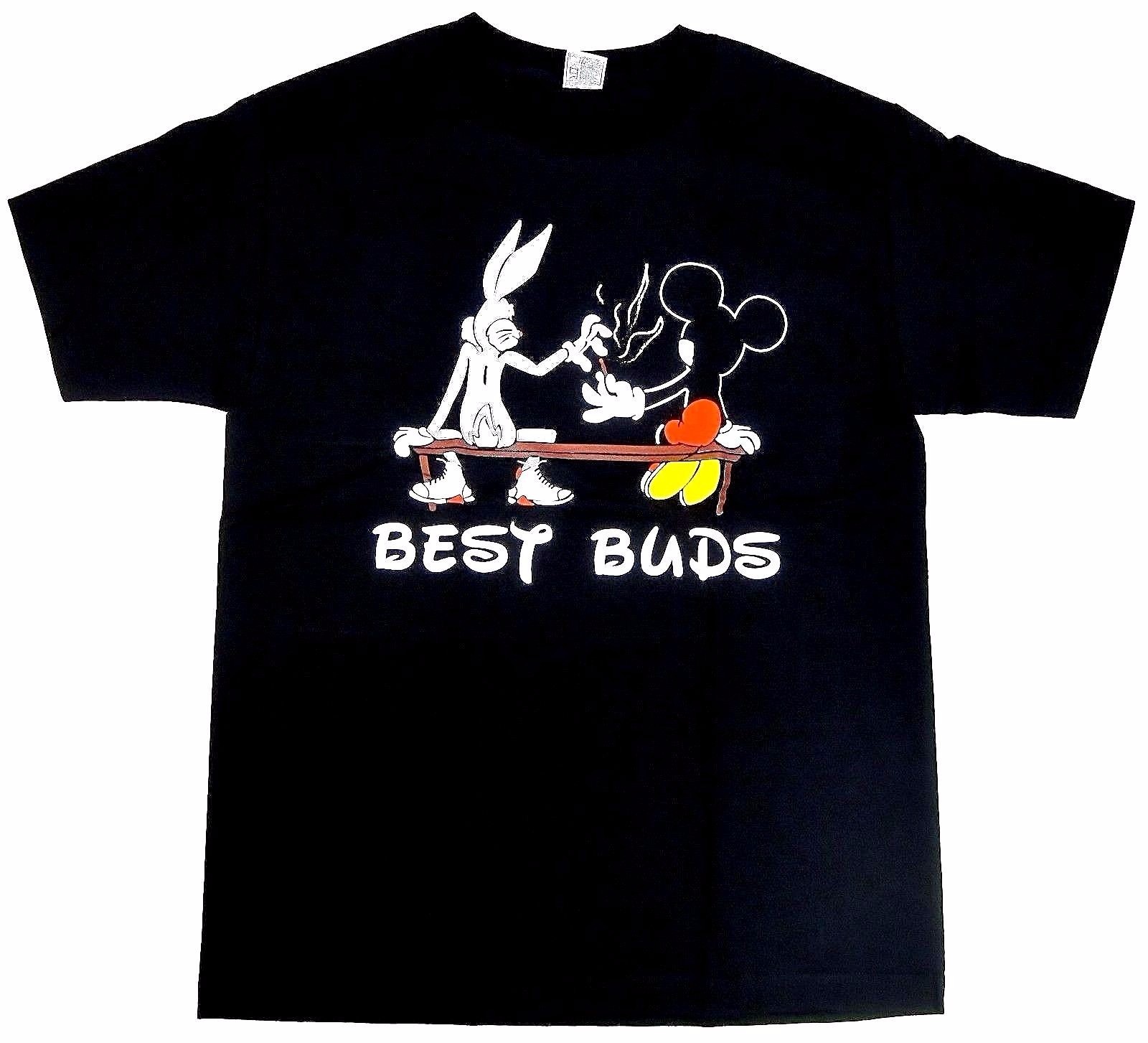 Marijuana T-shirt Best Buds Bugs Mickey Weed 420 Smoke Tee Adult Men Black New gallery