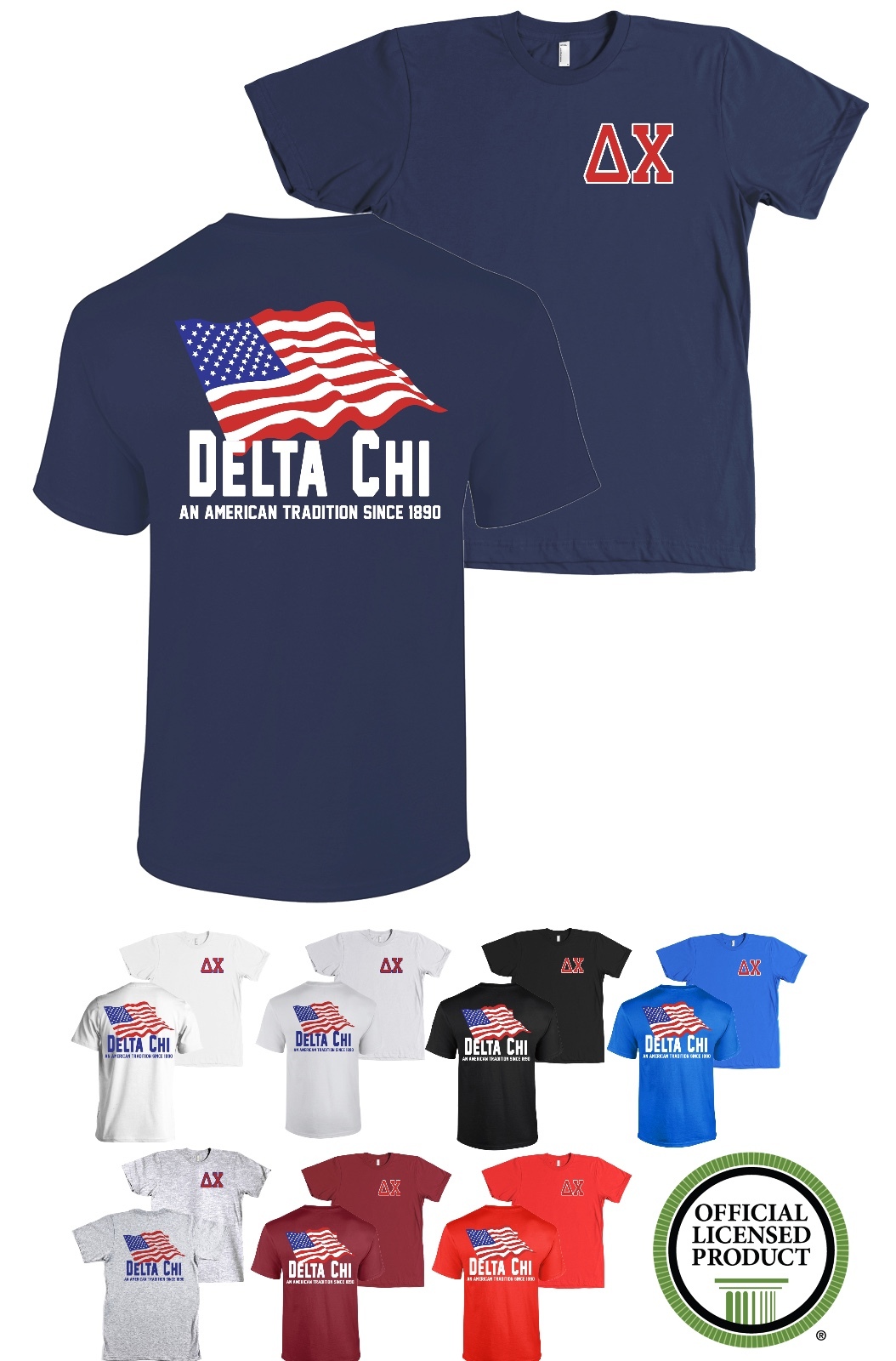 Delta Chi Fraternity Bella+Canvas American Flag USA Shirt gallery