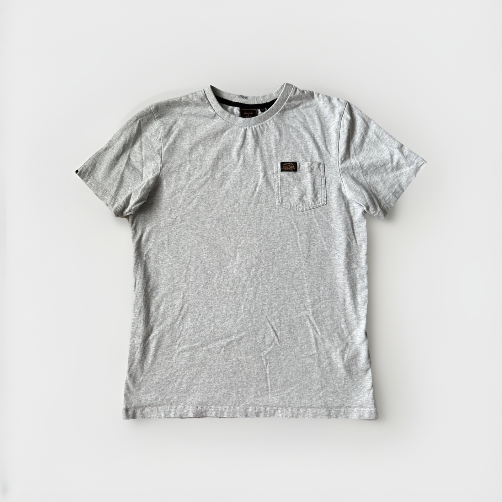 Superdry Men’s Med Heathered Gray Pocket T-Shirt Traditional Workwear Crewneck M