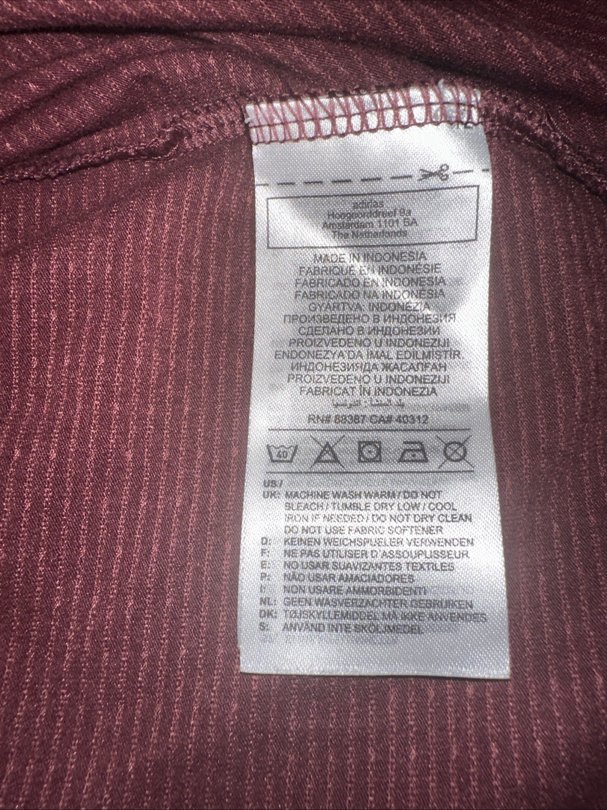 Adidas Men’s Small Dry Fit Maroon Striped Poly Cotton Blend L/S Hoodie T-shirt gallery