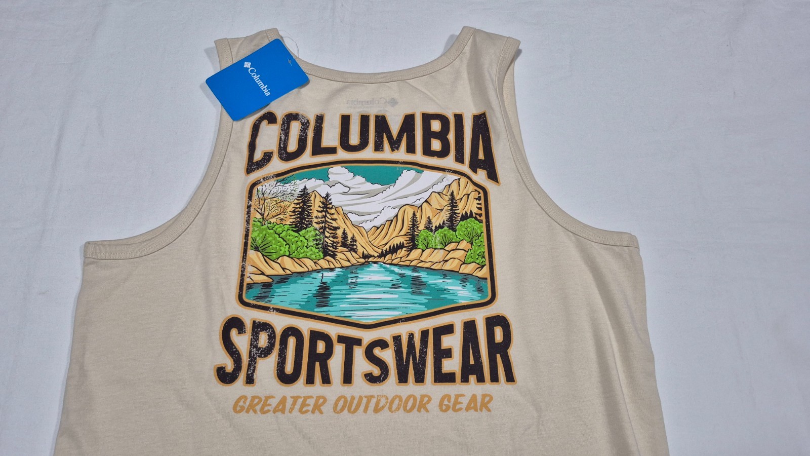 Columbia Men's Outdoor Graphic BaigeTank Top Black Sleeveless Sports SZ Medium gallery