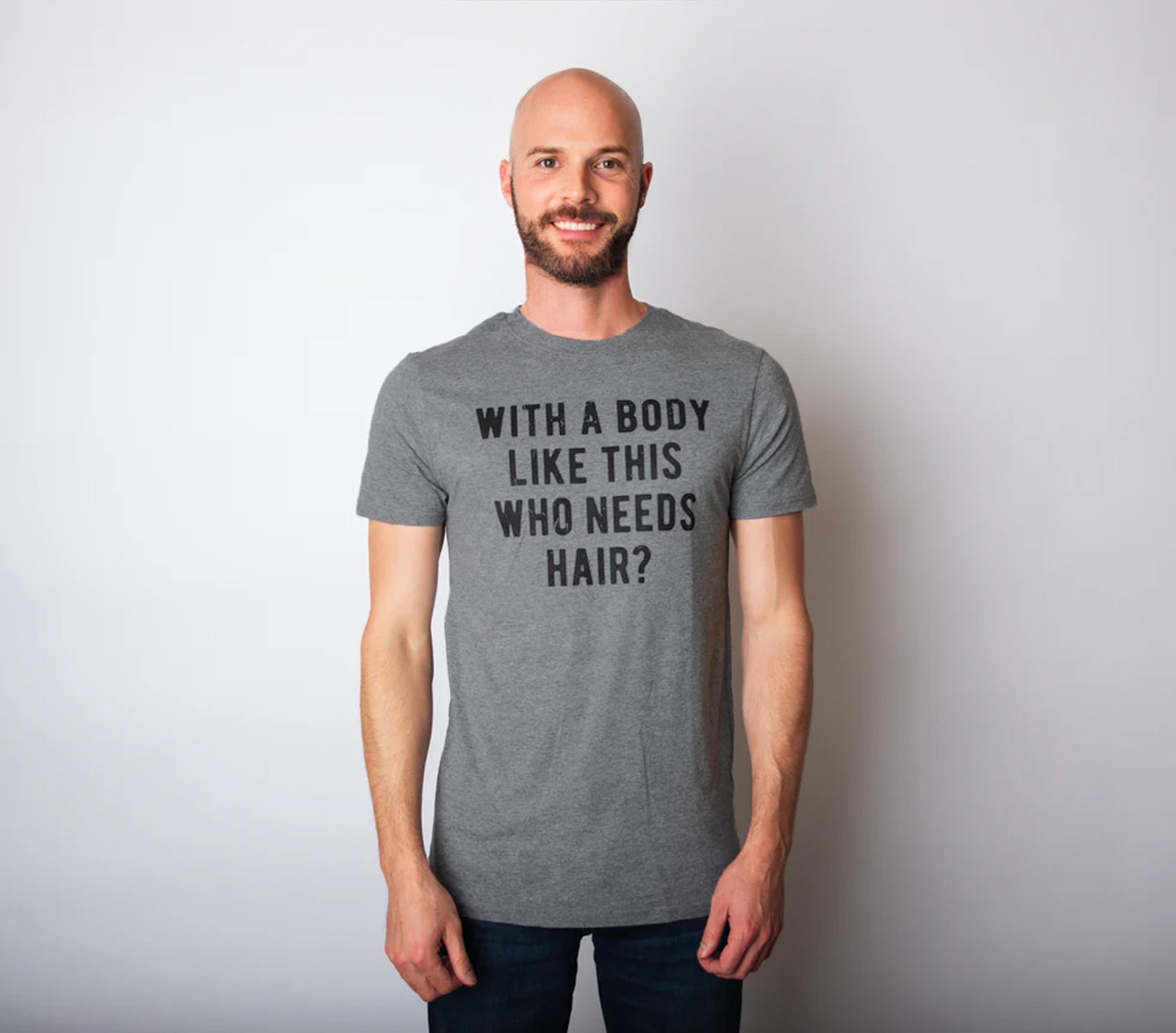 Mens With A Body Like This Who Needs Hair Tshirt Funny Balding Dad Bod Tee gallery