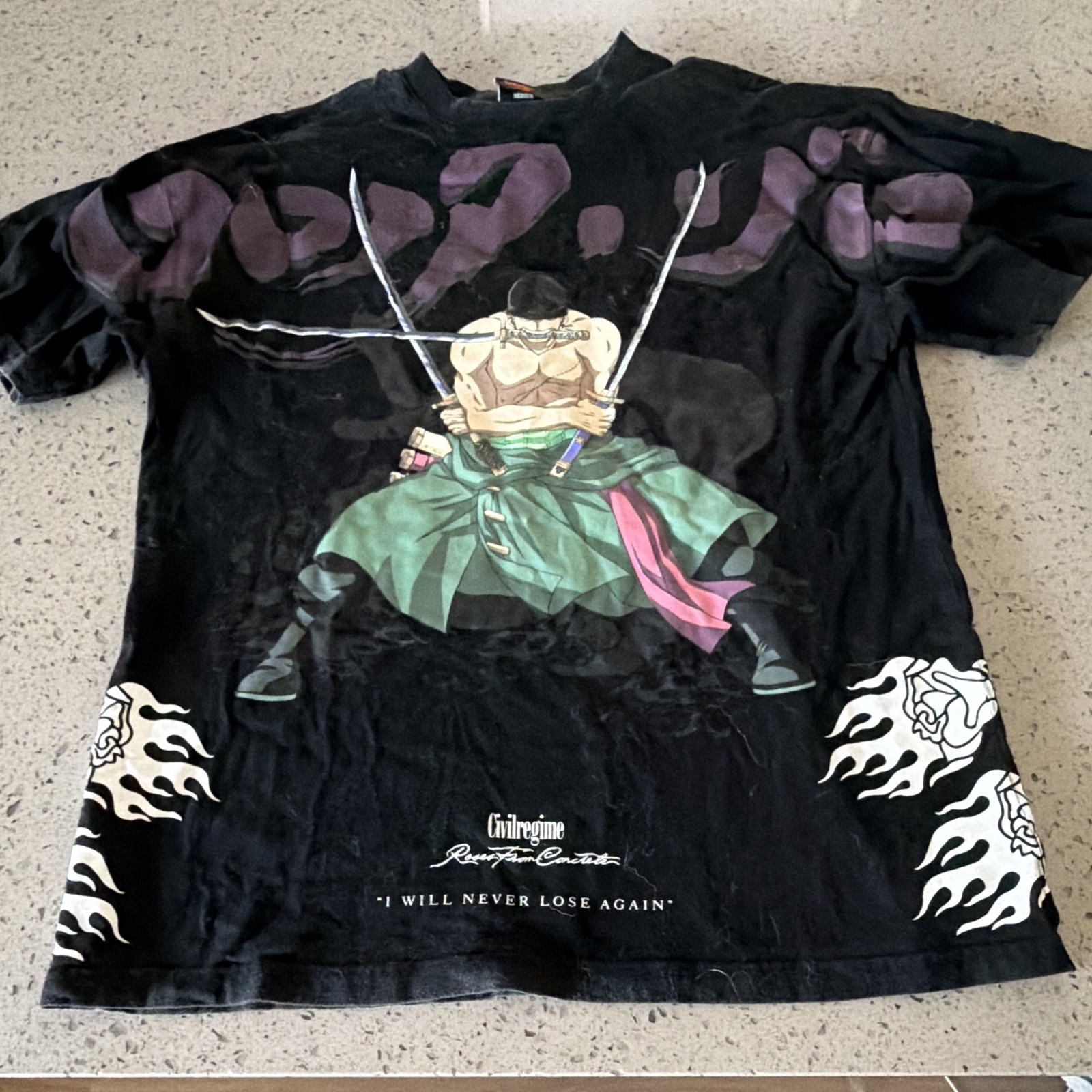 Civil Regime One Piece Roronoa Zoro Double-Sided Graphic Tee Black M/L