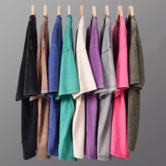 American Style Retro Heavyweight Solid Color Short Sleeved T-shirt Men Women