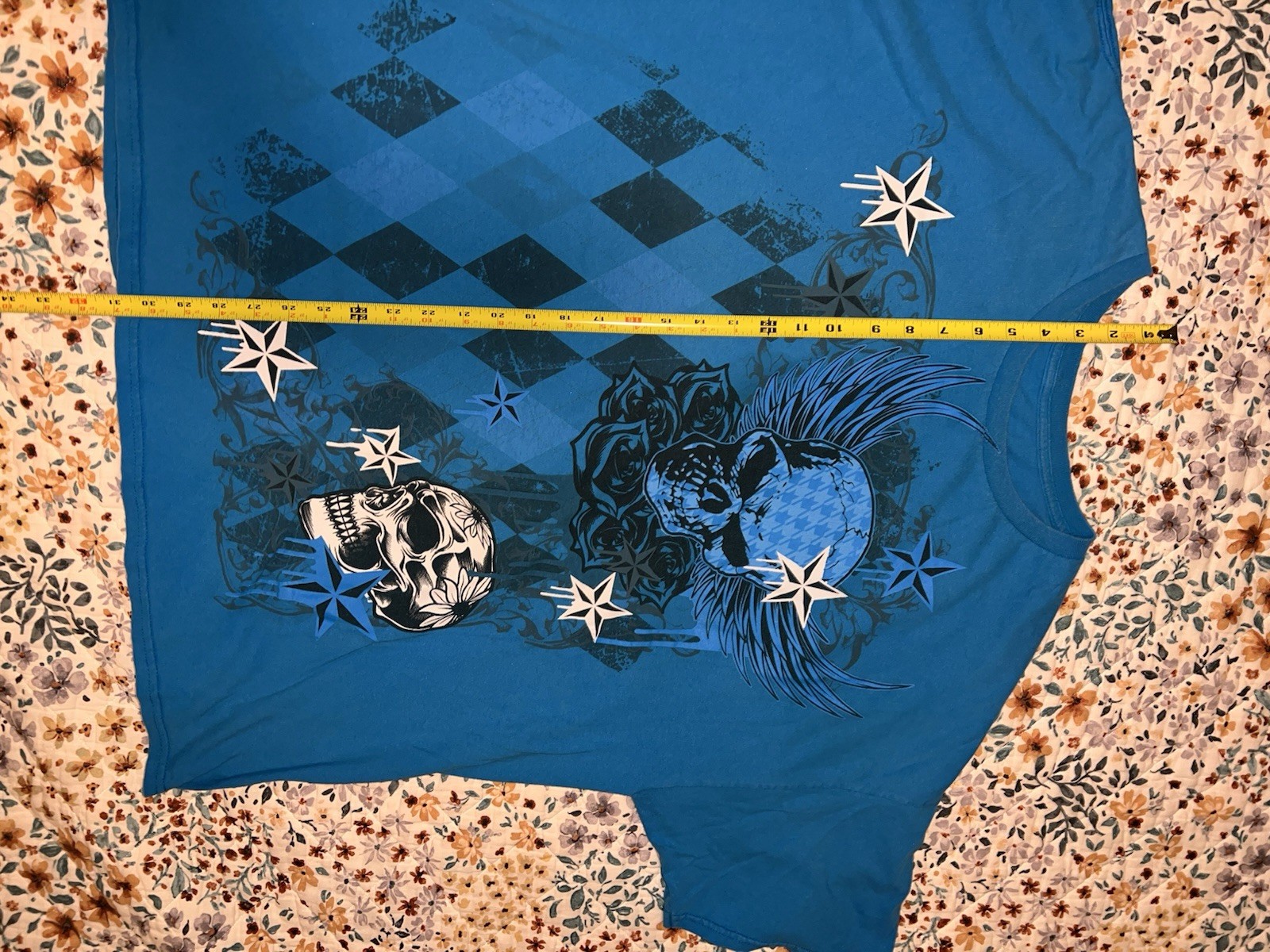 Y2K Big Skulls T-Shirt Size 2XL ?? Blue Argyle Stars See Pics No Tag gallery