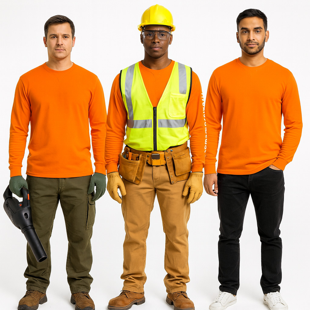 6 Pack: Long Sleeve High Visibility NON ANSI Hi VIS T-Shirt Safety Orange Shirts gallery