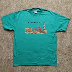 Vintage Florida Lobster Lighthouse T-Shirt Teal Green Jerzees Men’s Size L