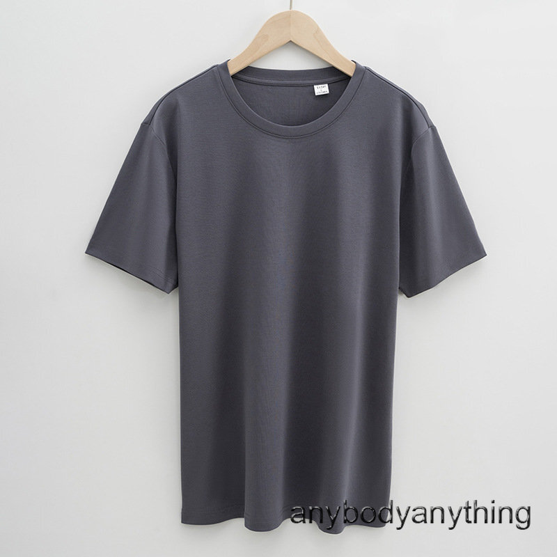 Men's 100% Mercerized Cotton T-shirt Crew Collar Short Sleeves Casual Basic Tops gallery
