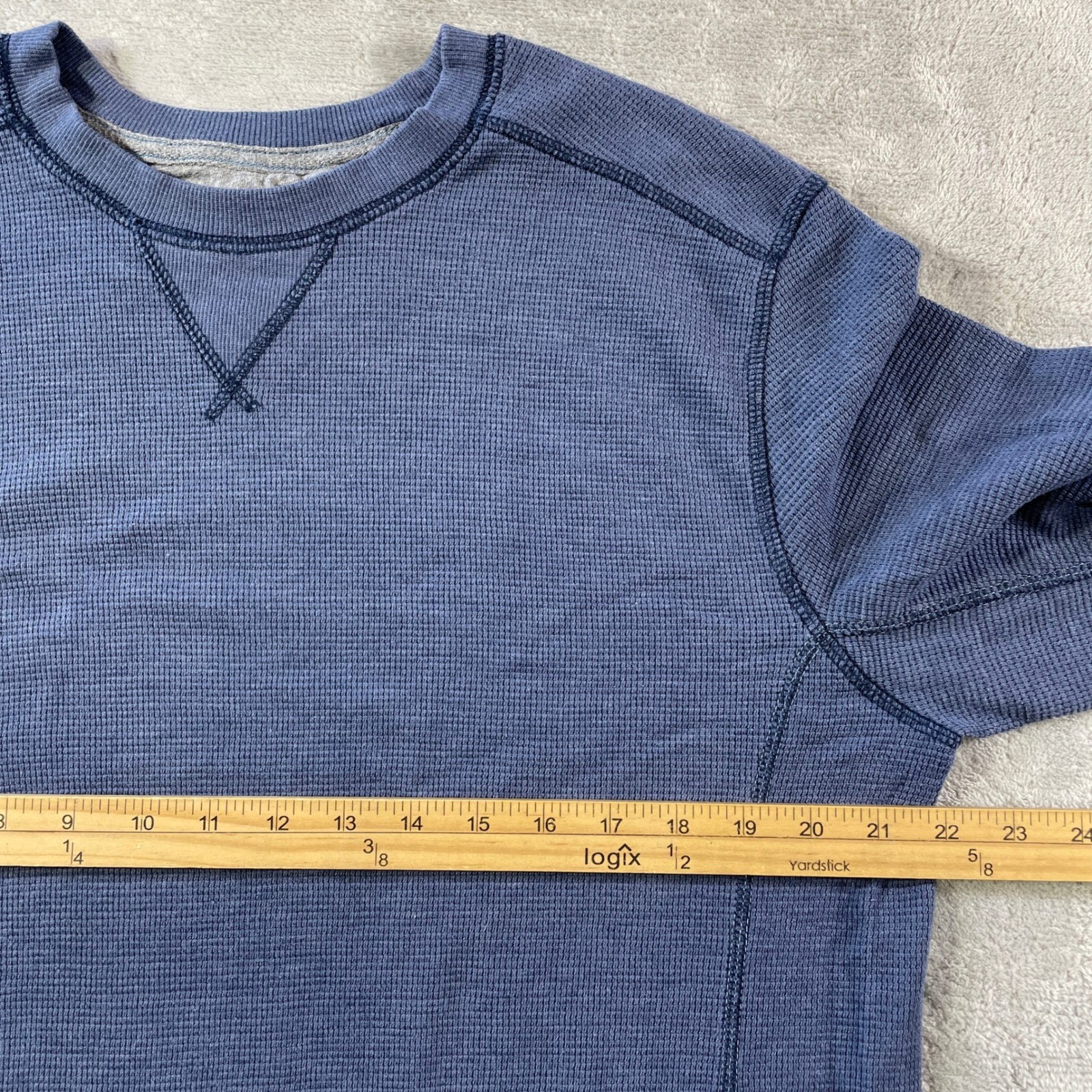 Eddie Bauer Thermal Shirt Mens Large Blue Waffle Knit Crewneck Outdoor Casual gallery