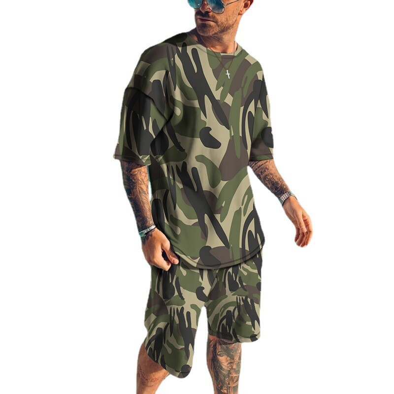 Mens Summer Short Sleeve T-Shirts and Shorts Sweatsuit Set Outfit 2-Piece Set gallery