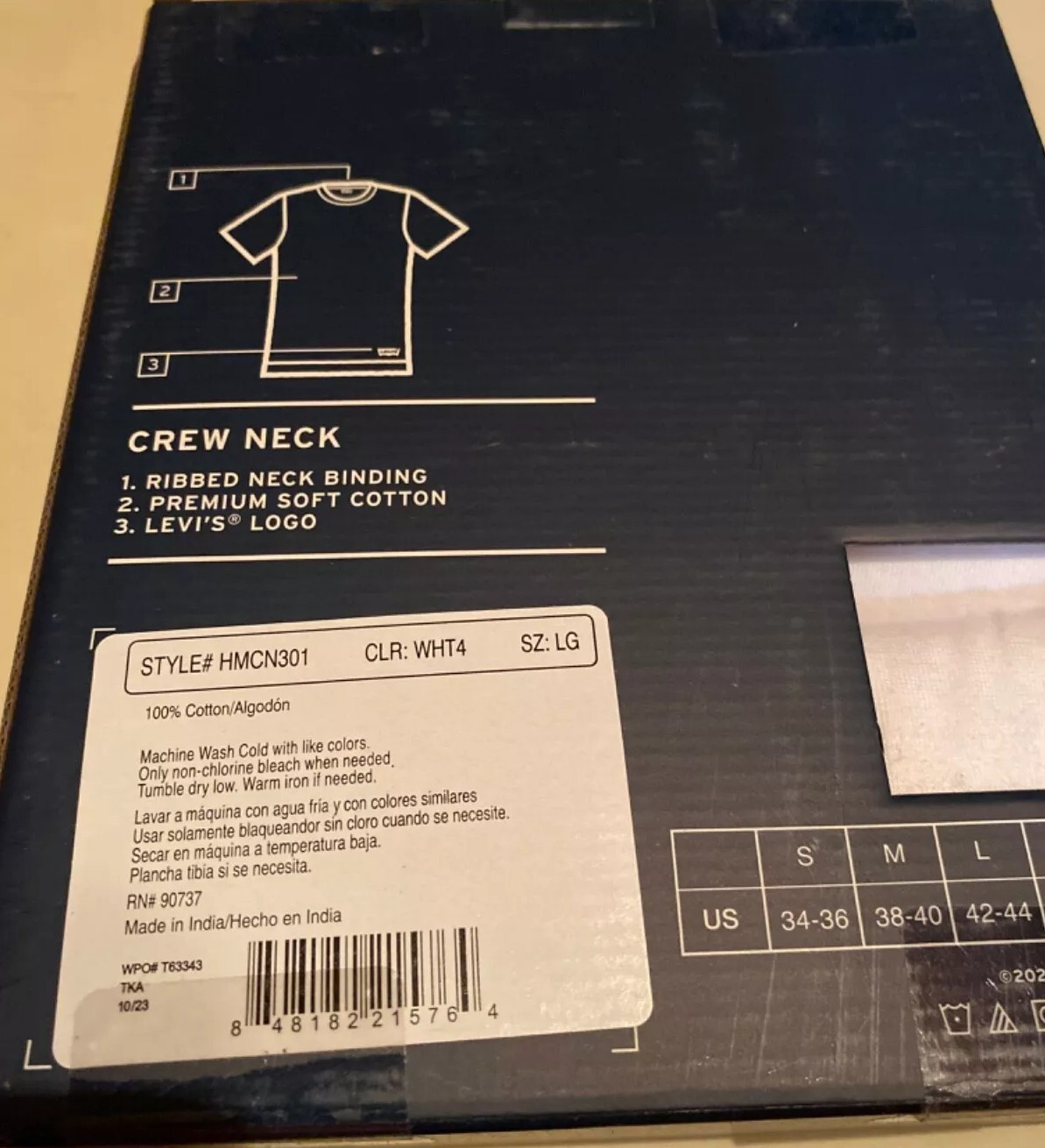 LEVI'S Men's White 3Pack Crew Neck White T Shirts Premium Cotton Choose Size gallery