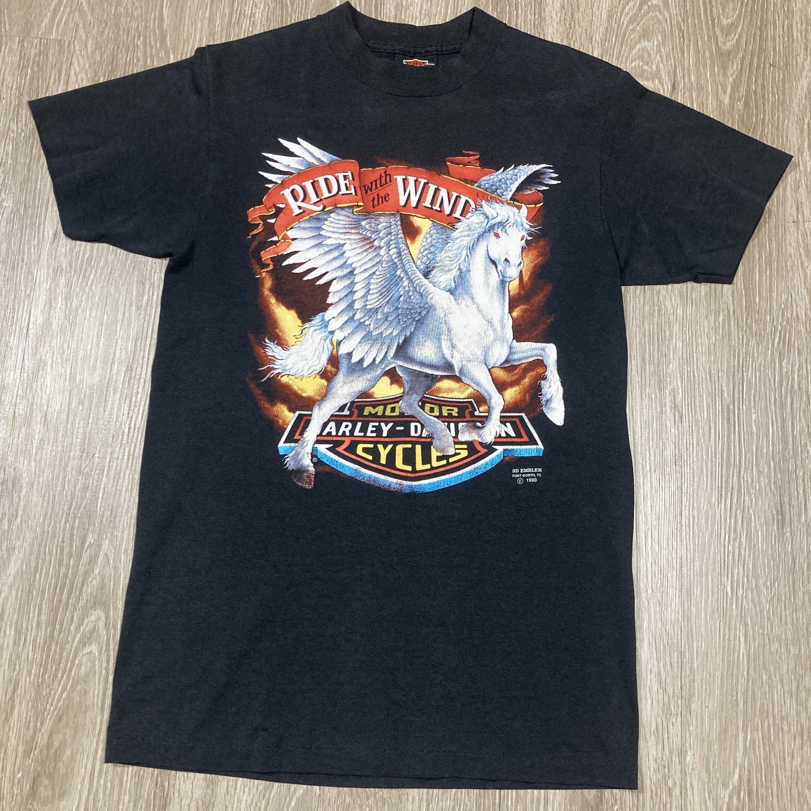 Harley Shirt M 80s 90s 3D Emblem Pegasus Horse HD Biker Chopper Motorcycle Tee gallery